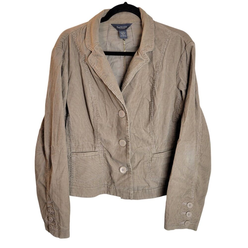 Van Heusen Womens Sz XL Tan Solid Long Sleeve Corduroy Blazer Jacket
